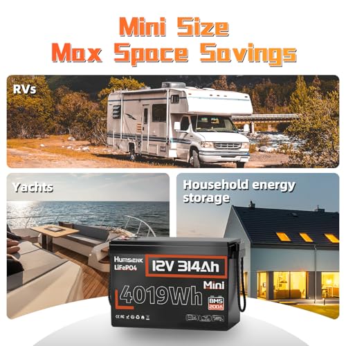 Image of HumsiENK 2 Pack 12V 314Ah (300Ah) LiFePO4 Battery, 4019Wh Lithium Trolling Motor Battery, Fast Charge Discharge with 200A BMS, 15000+ Deep Cycle Low-Temp Cutoff Energy for RVs, Solar Storage, Off Grid