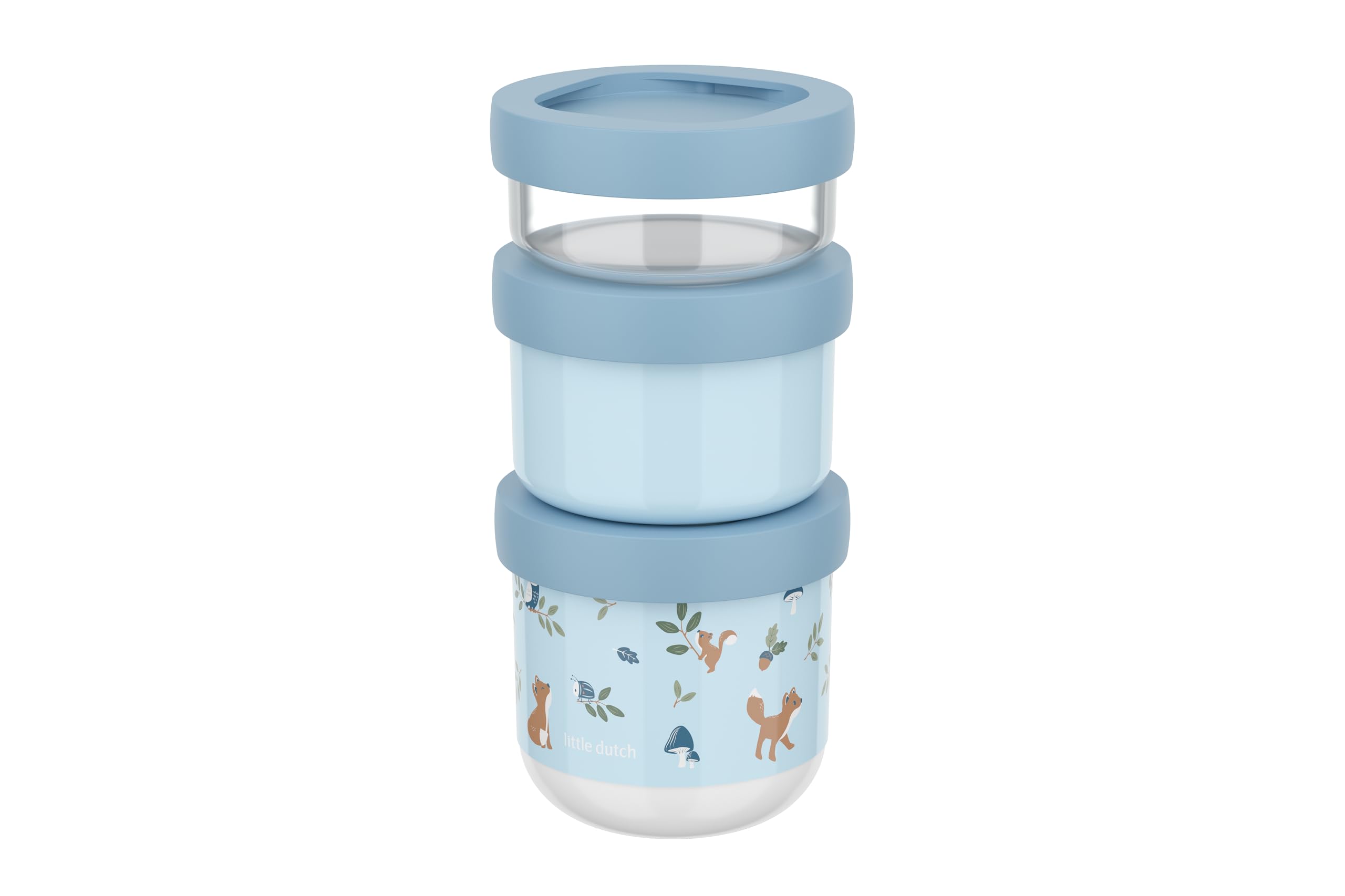 Mepal Snackbox Stack 3 pieces Mio Little Dutch, Stack as many as you need, Microwave and Freezer Safe, Leakproof, 100 and 175 and 275 ml, Forest Friends