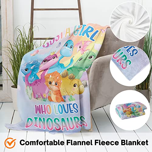 Domgoge Just a Girl Who Loves Dinosaurs Blanket Cute Dino Throw Blankets Gifts for Girls Kids Warm Soft Plush Lightweight Flannel Fleece All Season Couch Sofa - Image 3