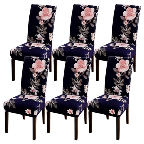 Celevingne Dining Room Chair Slipcovers Set of 6, Stretch Soft Spandex Removable Washable Chair Slipcovers for Dining Room (Beautiful Years Blue, Set of 6)