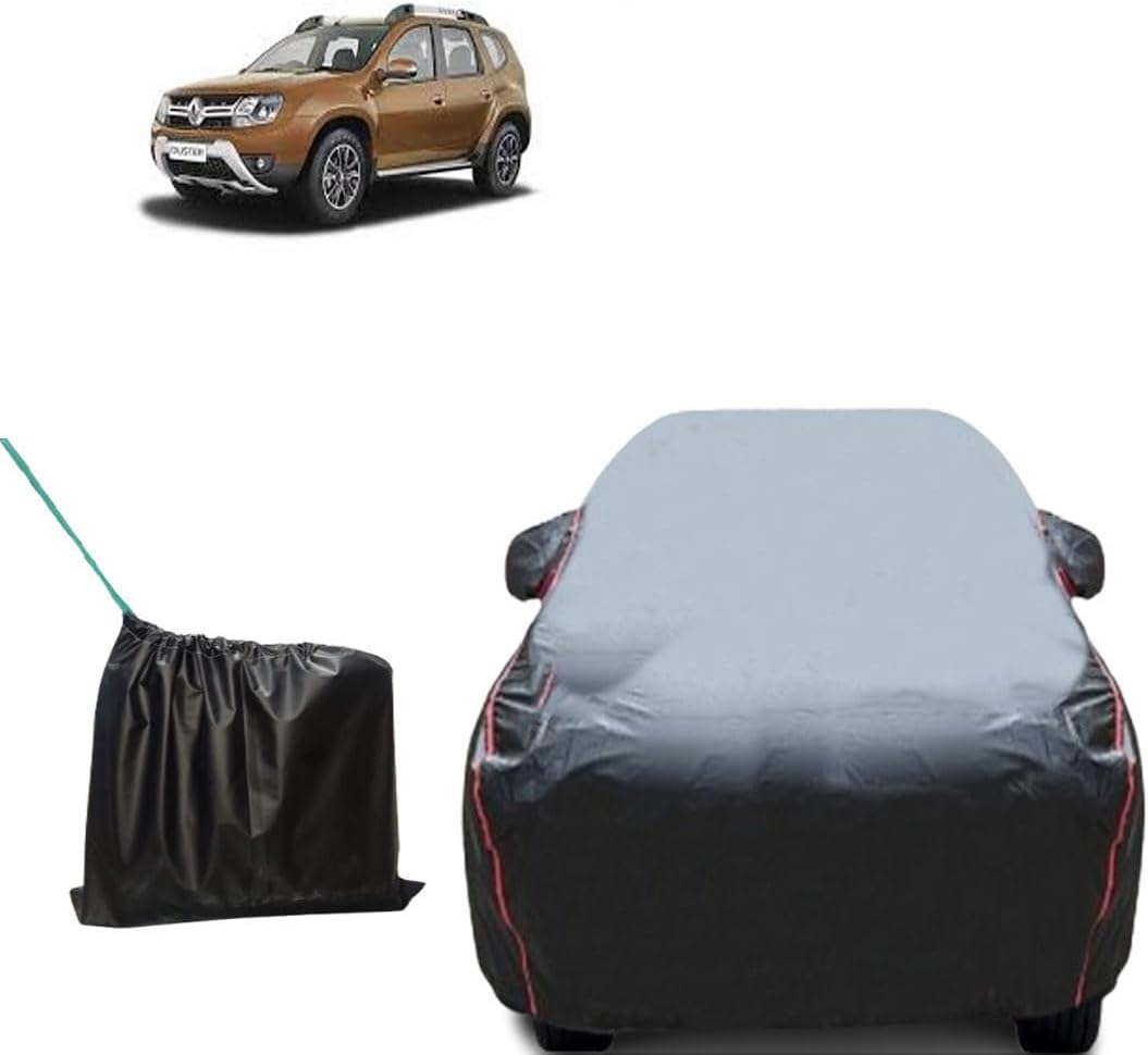 - Car Cover Compatible with Renault Duster Black Colour with Red Piping Design &Free Bag |Water Resistant,Dust & Sun Proof & 100% Waterproof Duster Black Fabric Cover with Mirror Pockets
