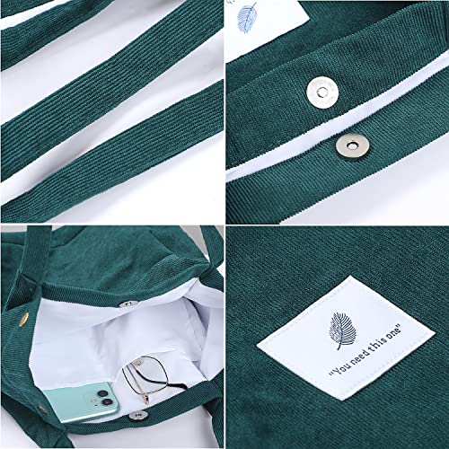 Etercycle Cord Umhängetasche Damen, Schultertasche Groß Cord Tasche Lässige Tote Handtasche Fashion Stofftasche für Alltag, Büro, Schulausflug und Einkauf (Dunkelgrün)