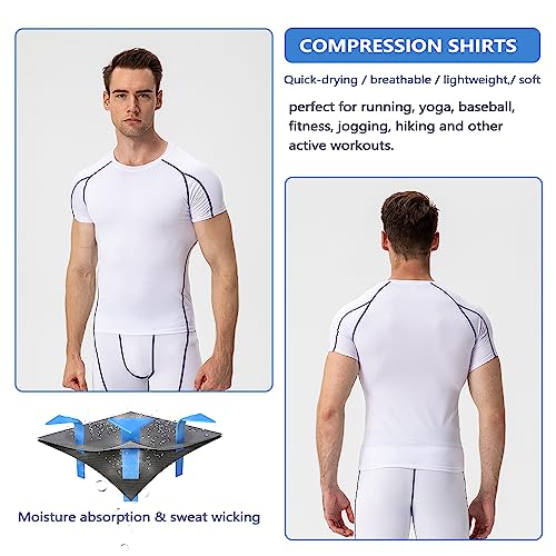 Compression Shirt Men, Short Sleeve Football Basketball Tight Baselayer Undershirts Top for Athletic Running Gym2