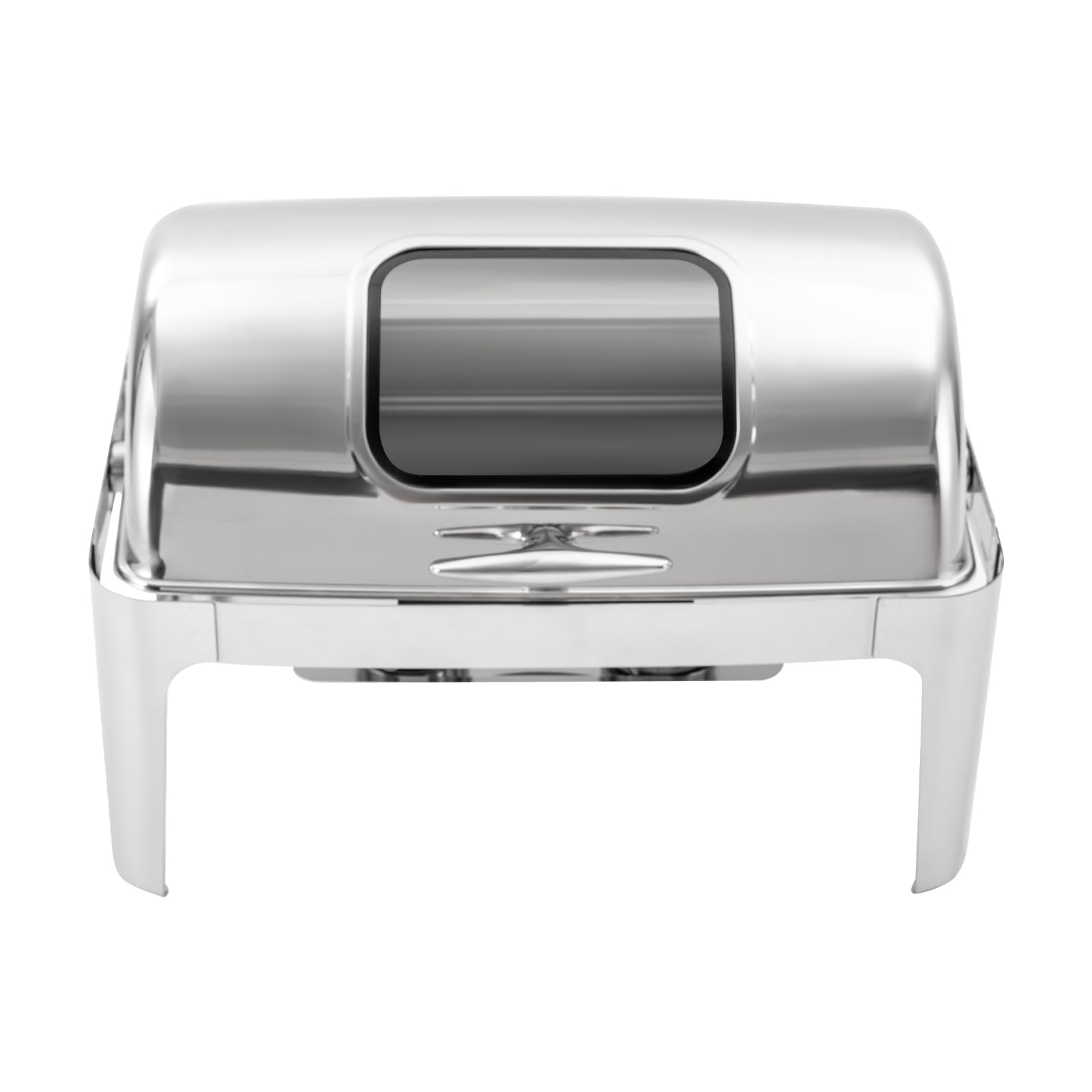 9L/9.5QT Roll Top Chafing Dish Buffet Set Stainless Steel Rectangular Buffet Set Chafing Server Set with Foodr Pan for Wedding,Parties,Banquet,25.2*18.11*17.32in,Silver (1 Grids With Visual Window)