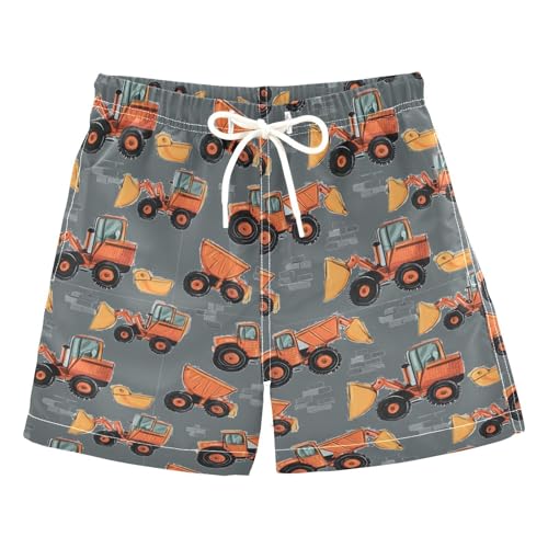 Orange Tractor with Bucket Boys Swim Trunks Summer Toddler Beach Board Shorts Kids Swimsuit Swimwear 4T