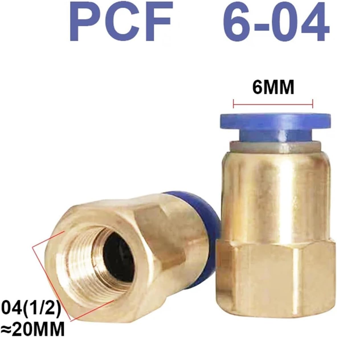 1PCS Pneumatic connector PCF 4mm-12mm fitting thread 1/8" 1/4" 3/8" 1/2" air tube Thread Female Straight Air Fitting (Color : 6-04)
