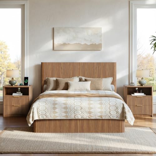 Evermagin Queen Bedroom Set, Storage Bed Frame & Charging Nightst...