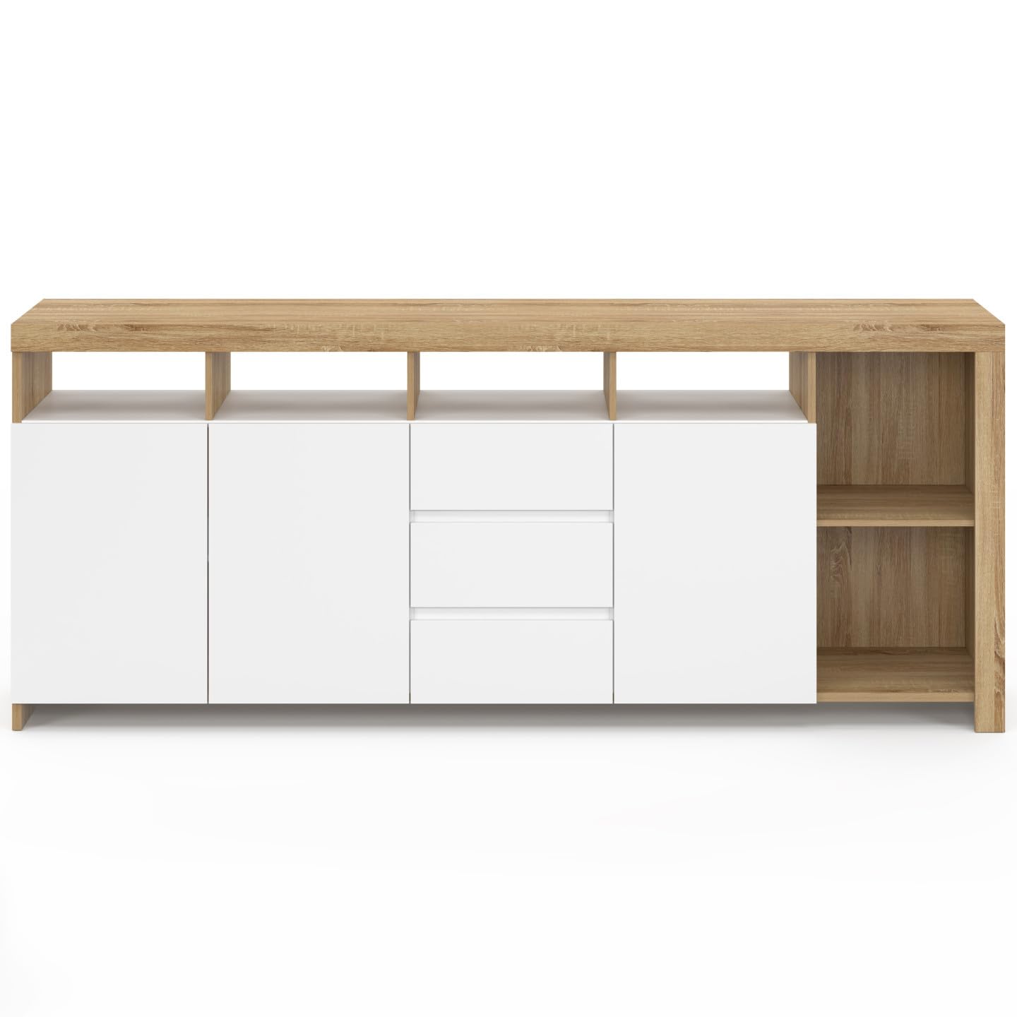 IDMarket - Buffet 180 cm Malo Bois façon hêtre 3 Portes et 3 tiroirs Blancs