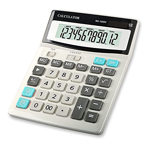 Calculator, Office 12 Digit Large LCD Display Desk Calculator, Standard Function Calculator,Solar Battery Basic Calculator with Big Keys