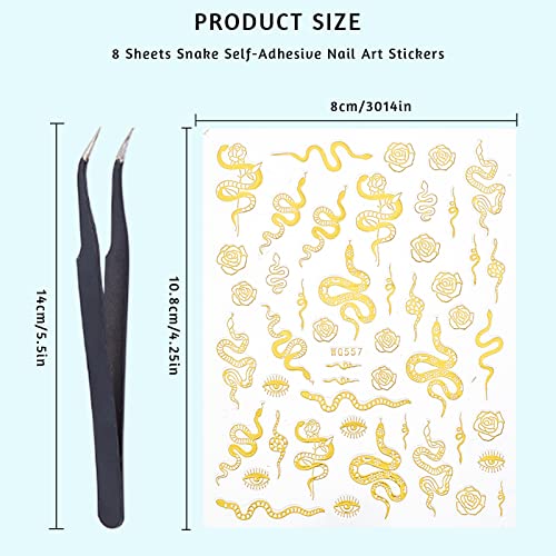NICENEEDED 8 fogli adesivi per nail art serpente