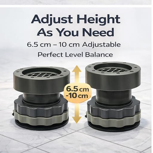 Image of Heavy Duty Adjustable Anti-Vibration Pads for Washing Machine & Refrigerator - Shock Absorbing Feet & Noise Cancellation Stand - Height Extension Leg for Easy Cleaning (Set of 4, Grey)