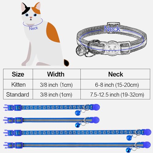 Image of Taglory Reflective Cat Collar Personalized with Name and Number, Cat Collars Breakaway with Bell and ID Tag, 7.5-12.5 inch Navy Blue