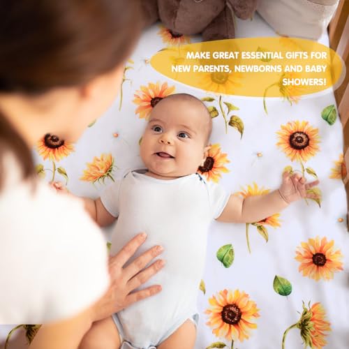 Image of JISEN 3 Piece Baby Crib Bedding Set for Girls - Soft Floral Crib Comforter Set with Crib Sheet Comforter and Pillowcase Sunflowers