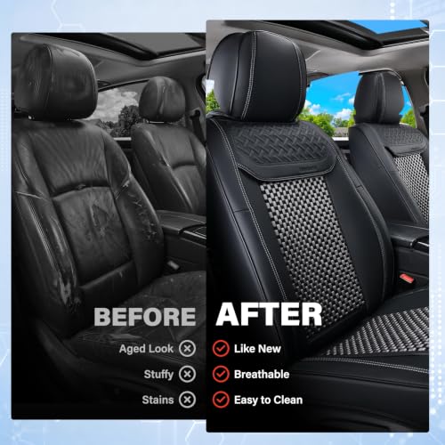 Image of Coverado 2 in 1 Front Seat Covers for Car, Conversions Between Warm Suede and Cold Ice Silk for Car Seat Protector Car Accessories Universal Fit for Most Cars SUVs and Trucks(Black&Gray)