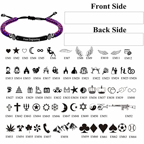 Customized Name Id Bracelets For Women Girls Best Friend, Purple Hematite Stone Bracelets For Women Personalized Name With Purple Hematite Black Plate 1 Piece With Black Plate #TOP1