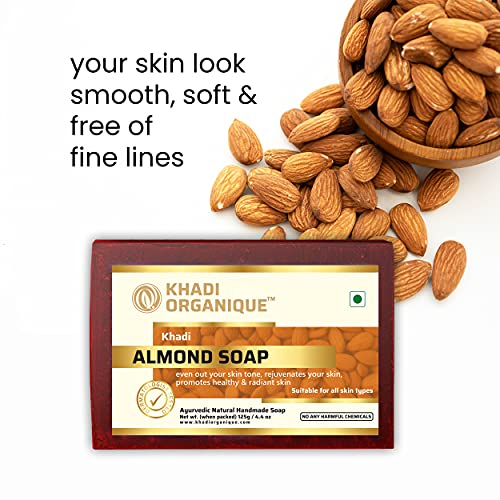 Image of Khadi Organique Natural Pure Herbal Handmade Almond Soap Pack of 3 (125 gram each)