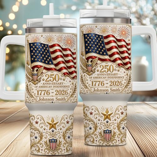 Image of Personalized 250th Anniversary Of America Tumbler - Custom Patriotic USA Flag 1776-2026 Gifts - 3D Effect US Eagle Freedom Cup 40oz A3 - American Independence Celebration Gifts For Men Women
