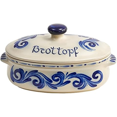 Vivapollo Original Brottopf Brotkasten Keramik westerwälder Kannenbäckerland salzglasierte Steinzeug Steingut Keramik Ton oval groß Dekor geblaut Deutsche Handarbeit Cover