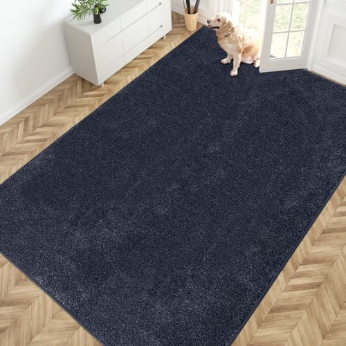PURRUGS Easy Care Area Rug 6ft x 9ft, Non-Slip Washable Entryway Rug, Stain Resistant Accent Rug for Hallway, Living Room, Bedroom and Mudroom, Navy Blue