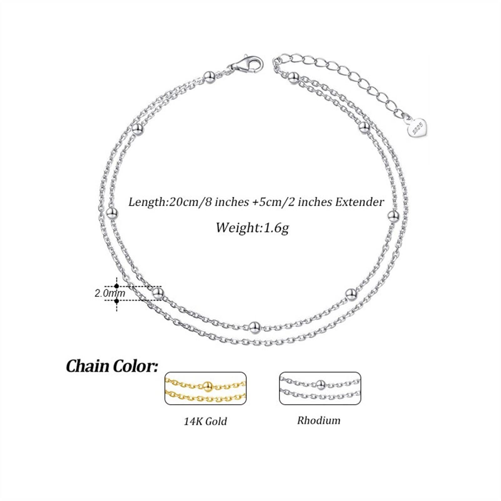 Cavigliere Donna Cavigliera Doppi Strati Cavigliera Stazione di Perline Cavigliere con Perline a Strati Gioielli in Argento Sterling 925 per Piede da Indossare Tutti i Giorni Cavigliere da Donna