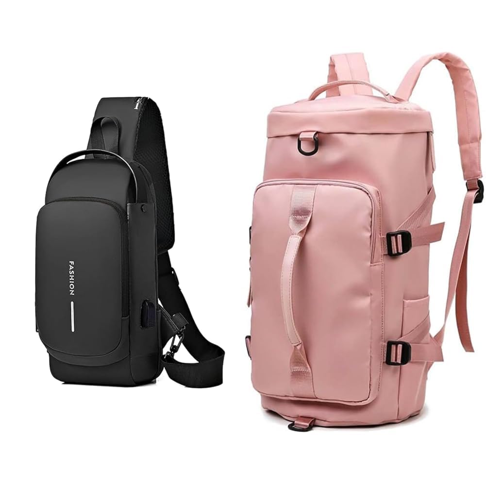 tekcool Sling Bag for Men Stylish Crossbody Backpack for Men & Women, Anti-Theft Chest Bag with + 44L Polyester Gym Duffel Shoulder Bag for Women Men for Sports, Waterproof Dufflebag with-picture-31