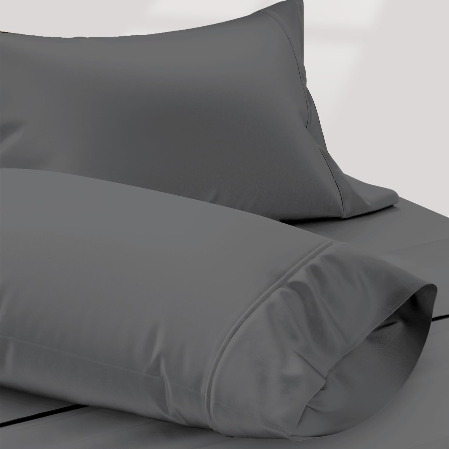 Texas Linen Co. 100% Egyptian Cotton Pillow Cases King Size Set of 2 - Luxury 1200 Thread Count Sateen Weave Dark Grey Pillow Cases, Silky Soft 5 Star Hotel-Quality Pillowcases, Fits King Size Pillows