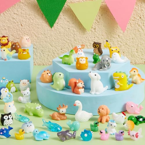 Image of JOYIN 50 Pcs Mini Resin Animals Figures, Mix Resin Animals Figurines for Fairy Garden Accessories, Dollhouse Decorations, Slime Charms for Crafts, DIY Miniature Scenes, Birthday School Party Favors