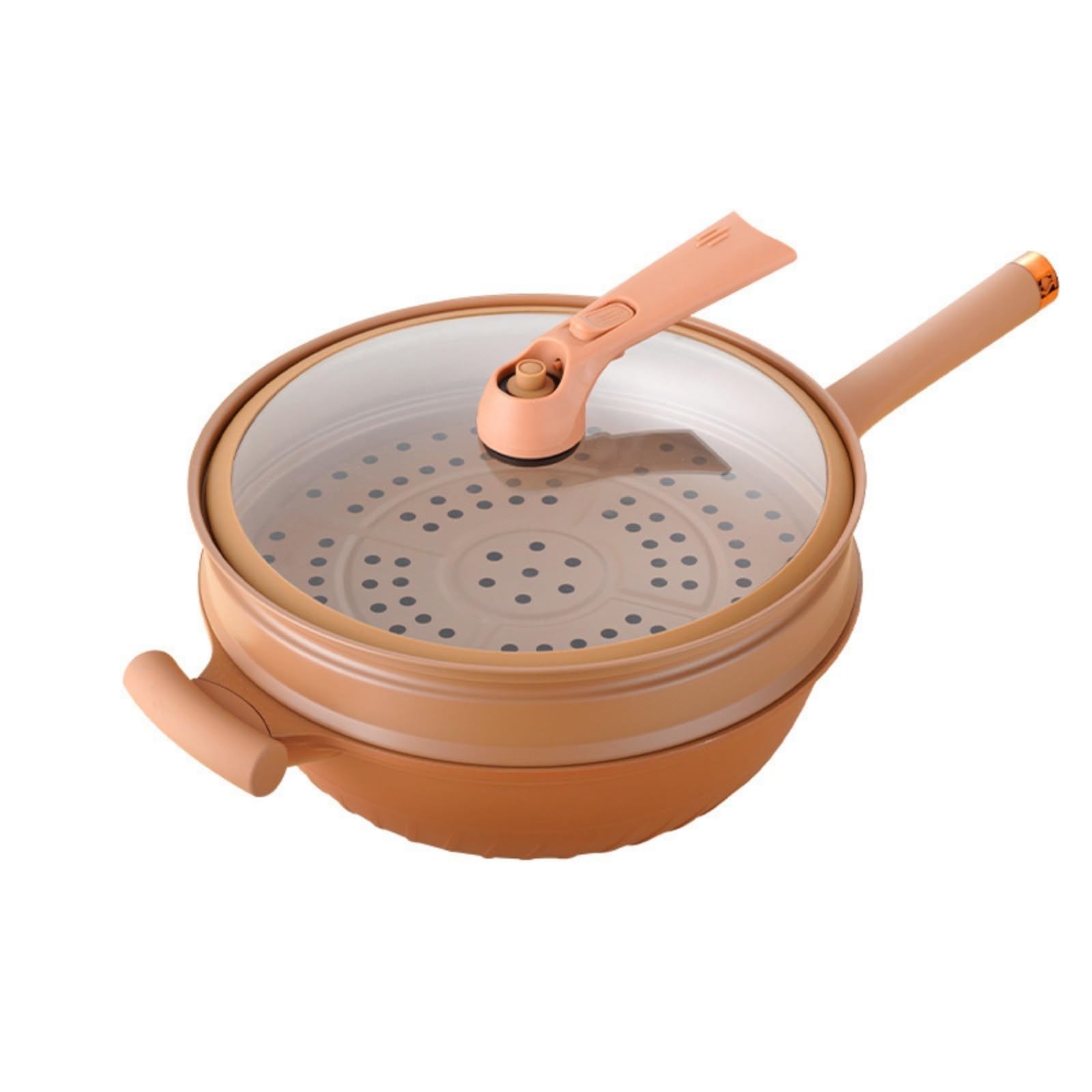 AENZA Non Stick Clay Wok with Steamer Basket, Wok Micro Pressure Frying Non Stick Household Pan, 12.6in Multifunctional Pottery Clay Non Stick Micro Pressure Pot (Pot+Show)