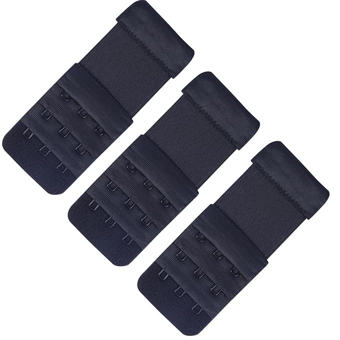 ROSYN Women's Plain/Solid Bra Extender 3 Hook Stretchy Soft and Comfortable Bra Strap Extender for Women in Pregnency or Weight gain Black Color 3 Pieces-image-11