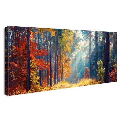 Marco de Madera Grandes Cuadros Decoracion Salon Modernos Fantasía Bosque Árbol Sol Lienzo Decorativo Otoño Paisaje Natural Pintura Cuadros Decorativos Salon Dormitorio Restaurante 50x120cm