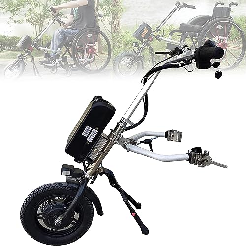 車椅子牽引装置 電動ハンドサイクルアタッチメント 12インチ 電動車椅子サスペンションフォーク ハンドサイクルアタッチメント 電動車椅子変換キット フロントライト付き 16Ah