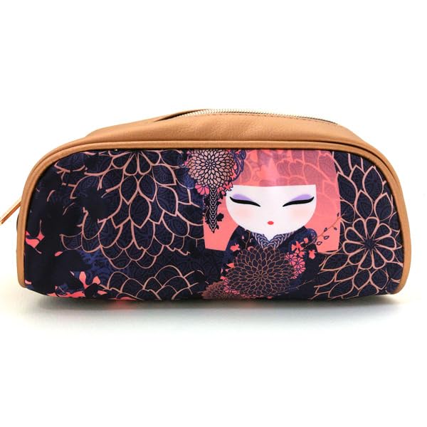 KimmidollCosmetic Case, Gift for Women - Kokeshi Doll Floral Pattern Makeup Pouch, Small Item Storage, Fashion Accessory (KOKORO)