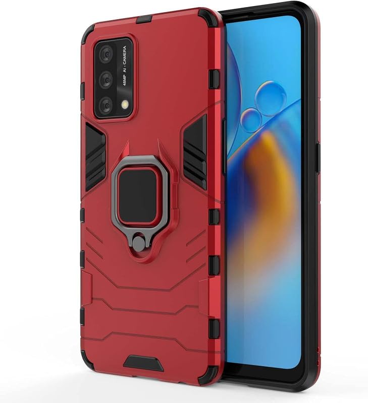 Image of Shockproof 360 Rotation Ring Holder Kickstand Hard Back Cover for Oppo A55 4G (Robot, Red)