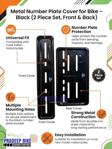 Image of Metal HSRP Number Plate Frame for Bike, Black 2 piece Front and Back Set