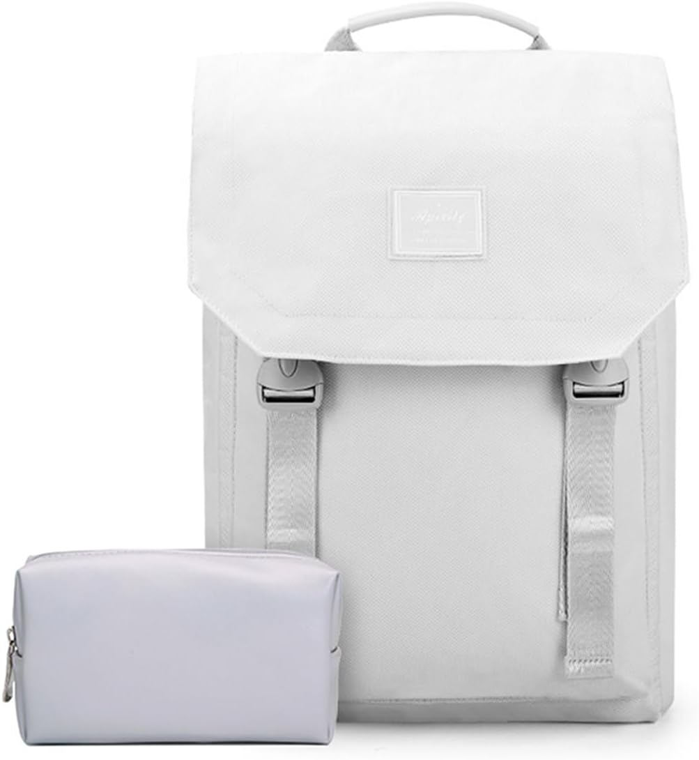 PORRASSO Laptop Backpack Women Daypack Rucksack for 15.6 Inch Laptop with Luggage Strap Storage Bag Business Waterproof Bookbag Travel Knapsack White B