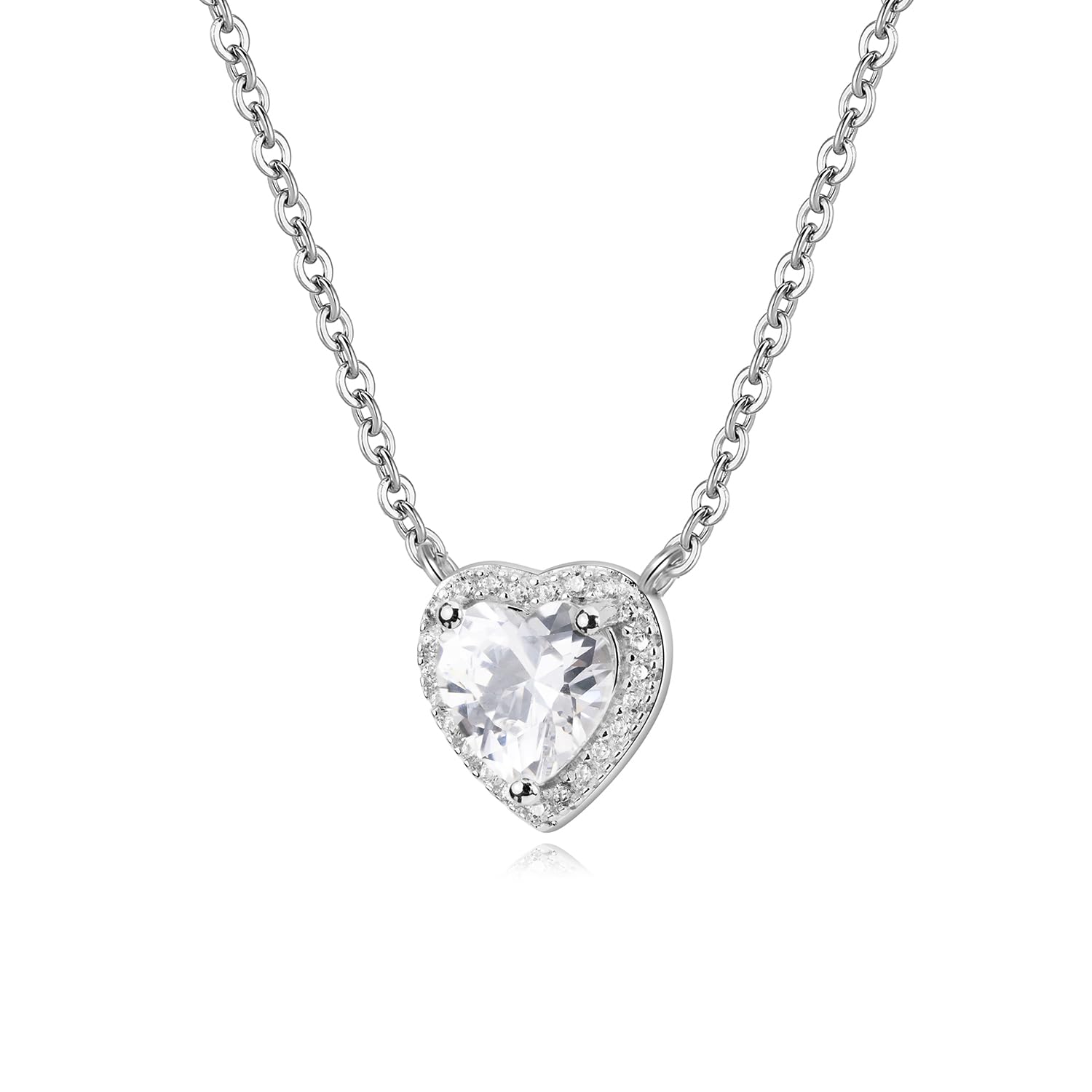 miss jo 92.5 Sterling Silver Eternal Halo Heart Solitaire Pendant, Rhodium Plated Necklace, Elegant Whites Collection, Gift for Girls and Women, BIS Hallmarked-picture-13
