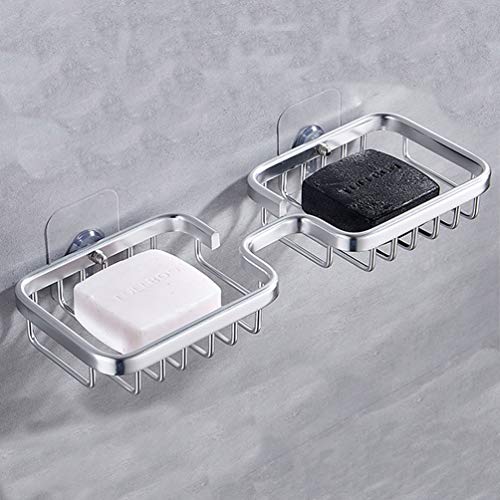 Soap Holder, Double Bar Soap Holder, Self Adhesive Shower Soap Holder Soap Dish for Bathroom, Aerospace Aluminum Soap Sponge Holder (Sliver)