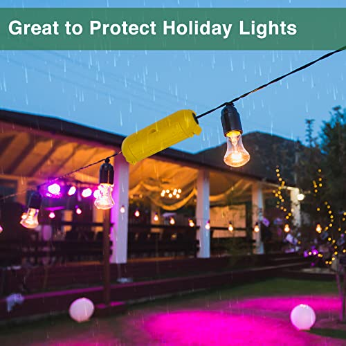 Image of Flemoon 3 Pack Outdoor Extension Cord Waterproof Cover, for Outlet | Small Electrical Connection Box for Straight Plug, Socket, Halloween, Christmas Holiday Decoration String Light, Yellow