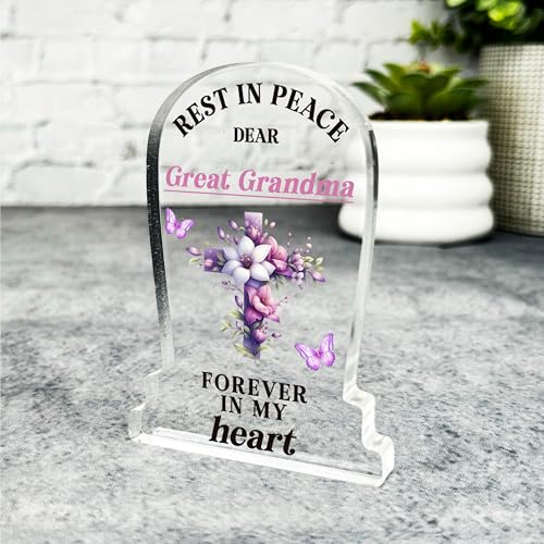 Acrylic Ornament Great Grandma Purple Cross Remembrance Memorial Gift Gravestone Acrylic Plaque| Gift Memorial Remembrance Sympathy Keepsake Gift Custom Home Decor Gift Small