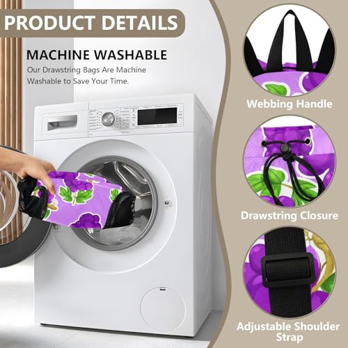 Cartoon Grape Cluster Drawstring Gym Backpack for Men Women Pull String Sports Swim Bag with Mesh Pocket & Adjustable Strap Beach Backpack for Outdoor Travel Swimming4