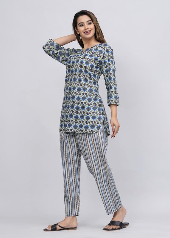 Image of Cotton Printed Night Suit for Women's Shirt and Pyjama Set Sleep wear Set for Womens and Girls