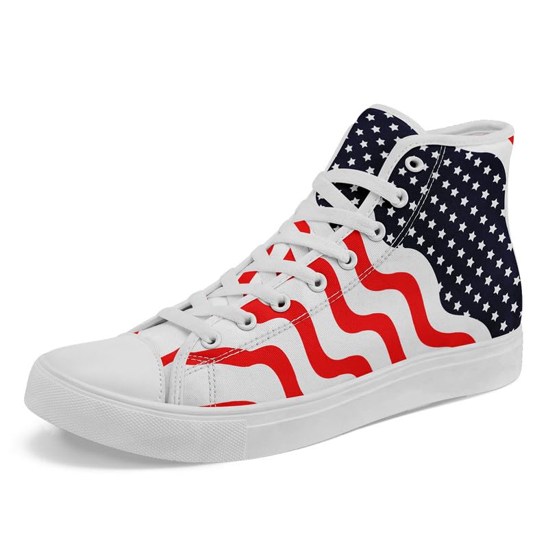 American Flag High Top Canvas Shoes, USA Flag Fashion Sneakers Lightweight Lace-Up Casual Walking Shoes for Women & Men