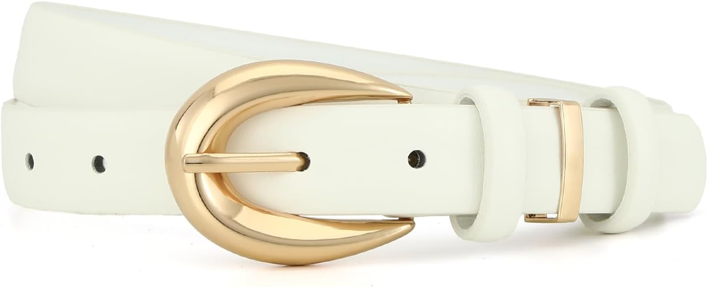 Women Fashion Belt for Jeans Dress Pants Ladies Skinny Faux Leather Belt with Gold Buckle