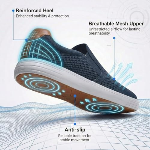 Image of konhill Mens Slip On Loafers Sneakers - Casual Knit Walking Shoes for Men, Lightweight Breathable Memory Foam Boat Shoes, Comfortable Slip-On Driving Loafers for Work Travel Beach