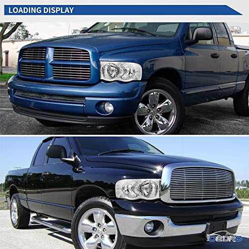 Image of OEDRO Halogen Headlights Assembly Compatible with 2002 2003 2004 2005 Dodge Ram 1500 /2003 2004 2005 Ram 2500 3500 Headlamp Replacement Pair Chrome Housing Clear Reflector Clear Lens