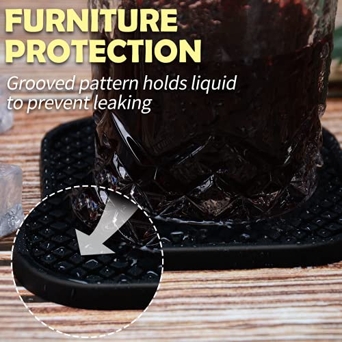 Set of 6 Silicone Drink Coasters with Holder, Deep Grooved, Absorbent, Large 4 inch Square Cup Mat - Image 4