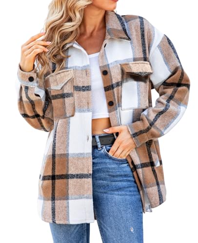SHEJIZE Women's Casual Shacket Jacket Plaid Shirts Flannel Blouses Button-Down Shirts