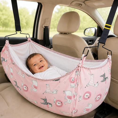 Image of Evafly Baby Car Cradle Swing for 0-18 Months Modular Car Cradle Full Set with Hanger & Cradle Cloth, Adjustable Car Strap for Babies Swing, Portable Travel Cradle Kit - Pink