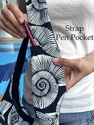 Image of Sea Shell Crossbody Bag - Fully Lined with Front Zippered Pocket - Hippie Hobo Snail Shoulder Purse - Black and White - Medium