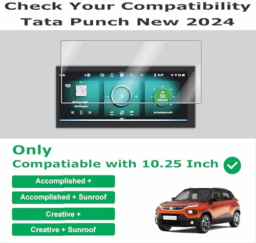 Image of OHAYO 9H Hard Screen Protector for Tata Punch 2024-2026 10.25 Inch Infotainment Display | Compatible with Adventure, Adventure S, Adventure+ S, Accomplished+, Accomplished Plus S | Scratch Resistant, Military Strength, HD Clear, Bubble Free, High Touch Sensitivity | Not Tempered Glass
